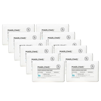 MARLOWE. No. 105 Bar Soap for Men 7 oz (12 Bars) Moisturizing Body Soap, Nourishing & Refreshing with Natural Extracts, Shea Butter, Olive Oil & Green Tea Extracts, Original Sage & Fir Scent