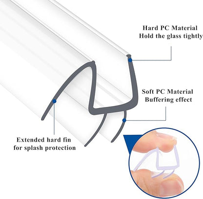 Frameless Shower Door Seal Strip 2 Pack x 39 Inch M Glass Shower Door Bottom Seal Side Seal Strip Door Sweep for 3/8" Glass Ultra-Clear Polycarbonate Stop Shower Leaks Create A Water Barrier