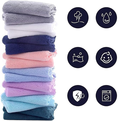 16 Pack Baby Washcloths burp cloths - 20" x 10" - Luxury Multicolor Coral Fleece - Extra Absorbent and Soft Wash Clothes for Newborns, Infants and Toddlers - Suitable for Sensitive Skin and New Born