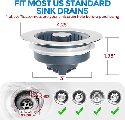 zaa 2 Pack Sink Drain Strainer, Sink Stopper, 3 in 1 Stainless Steel Kitchen Sink Drain Strainer with Anti-Clogging Basket, Fit US Standard 3-1/2 Inch Drain Hole