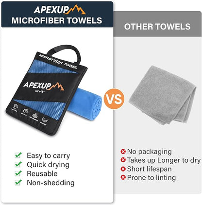 APEXUP Microfiber Travel Towel, Ultra Absorbent Quick Dry Towels, Lightweight Gym Sports Camping Towel for Workout, Yoga, Beach, Shower, Swimming (24" x12", Blue)