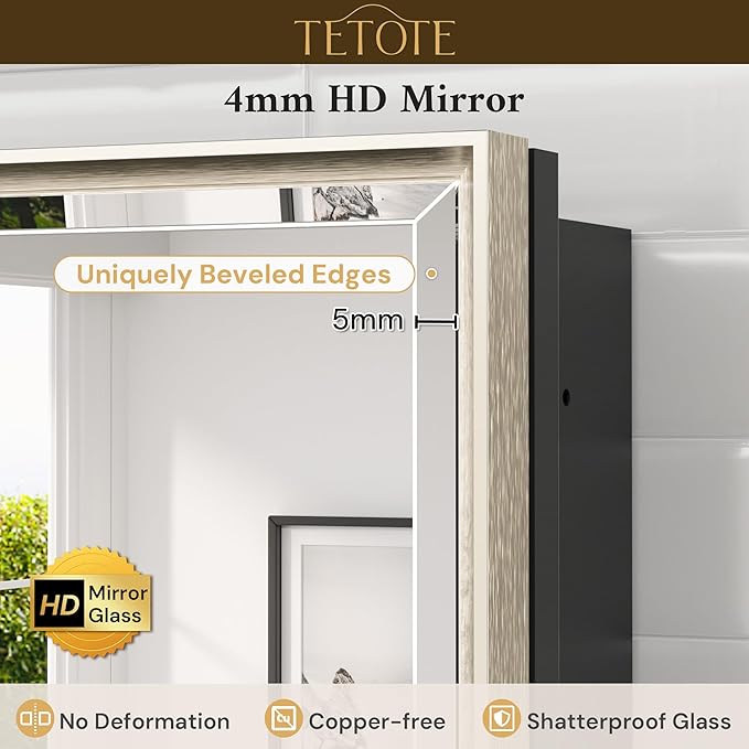 TETOTE 48" x 30" Brushed Nickel Medicine Cabinet Mirror with Storage Shelves Aluminum Alloy Frame with Beveled Edges Recessed or Wall-Mounted Rectangle Medicine Cabinet with Mirror