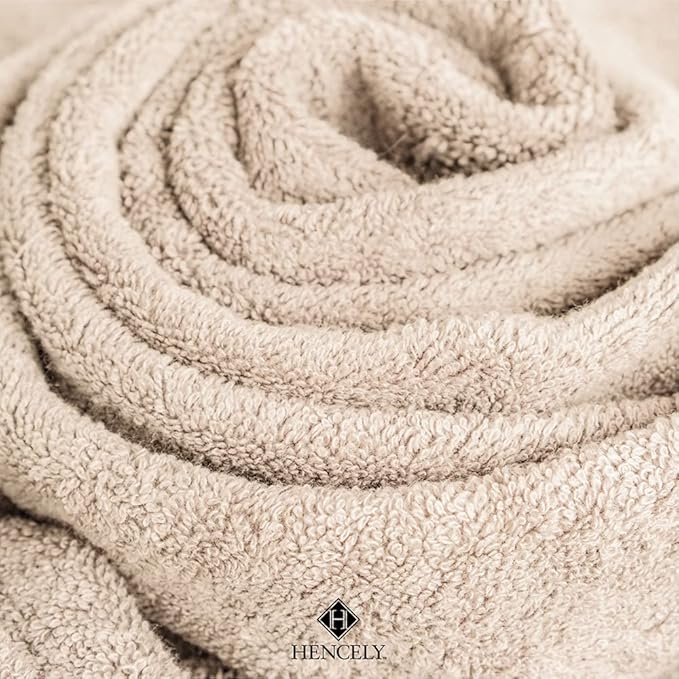 Hencely 6-Piece Bath Towel Set - High Absorbency, Quick Drying - 100% Soft Turkish Cotton - 2 Bath Towels, 2 Hand Towels, 2 Washcloths - for Bathroom, Home, Hotel, Spa, and Gym - 6-Pack Beige