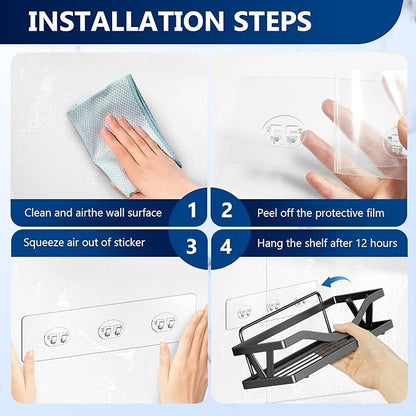 4 Pack Shower Shelf Adhesive Replacement, No Drilling Transparent Adhesive Hooks Stickers, Strong Wall Hook Strip for Shower Caddy Basket and Bathroom Shelf, Kitchen Racks (3 Hooks)