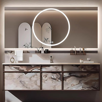 72IN Modern Bathroom Vanity with Sink - Bathroom Vanity with 2 Drawer Organizer, LED Mirror Lights & Defogging Function | Wall - Mounted Vanity with Silver Sink Faucet