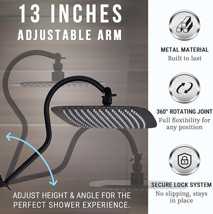 G-Promise 14 Inches Shower faucet Sets Complete, All Metal Rainfall Shower Head and Handle Set, Extended Downward Diverter, Extension Arm, Pressure Balance Rough-in Valve and Tub Spout Included