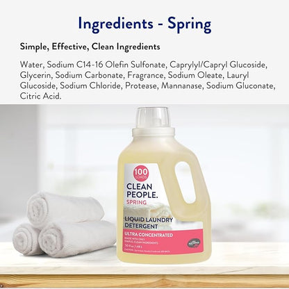 The Clean People Liquid Laundry Detergent - Recyclable Packaging, Stain Fighting - Ultra Concentrated, Laundry Soap - Spring Scent, 50 fl oz (2 Pack)
