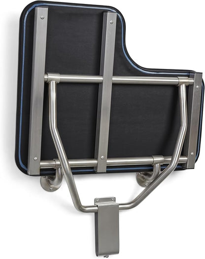 28" x 22.5" Black Padded Cushion Wall Mount Folding Right-Handed Transfer Bench Shower Seat, ADA Compliant