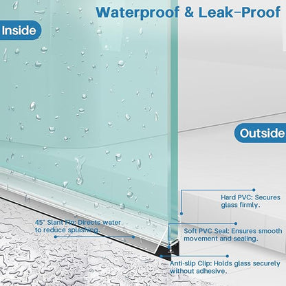 Shower Door Bottom Seal Strip, 2PCS Seal Strip, Clear PVC, 36" Length, Fits 6mm Thick Glass, Prevents Leaks, Easy Installation, No Adhesive Required (Ultra Clear & Black, 36in for 1/4"(6mm) Door)