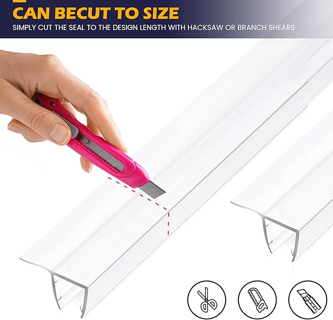 Shower Glass Door Side Seal, 2PCS 78 Inch Ultra Clear PVC Seal Strip with Long Sweep for 5/16"(8mm) Thick Framless Glass Door, to Stop Water Leakage
