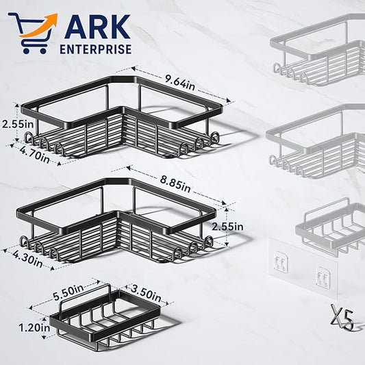 Shower Caddy Corner Shelf with Soap Holder, No Drill Adhesive Wall Mounted with Hooks - Rustproof Stainless Steel Rack by ARK.