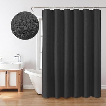 Inhousolu Fabric Shower Curtain Waffle Weave, 230 GSM Heavy Duty, Weighted Hem, 12 Metal Hooks, Water Repellent, Machine Washable, Hotel Spa Luxury Bath Curtain Set, 60 x 72 Inch, Black