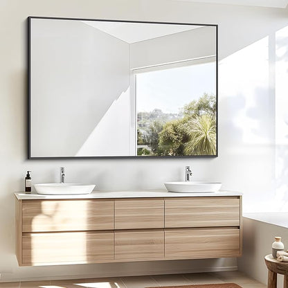 BONEWEI Bathroom Mirror,36x48 inch Large Wall Mirror for Bathroom Wall Mounted Black Rectangle Corner Mirrors,Black Bathroom Mirror for Living Room,Farmhouse,Bedroom Entryway,Horizontal/Vertical