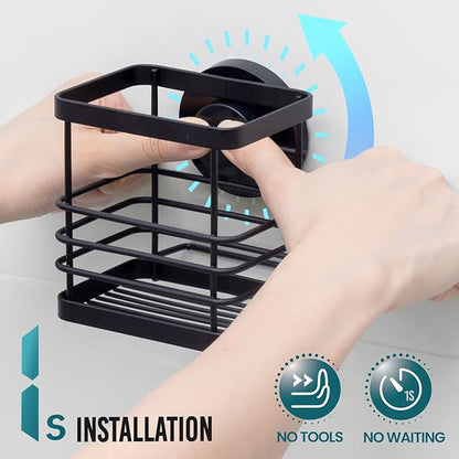 TAILI Patented Suction Cup Toothbrush Holder, Stainless Steel Anti-puddling Shower Toothbrush Holder, No Drilling Removable Organizer for Bathroom Toothpaste, Razor, Kitchen and Office Items, Black