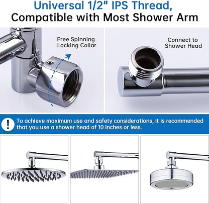G-Promise 13 Inch Shower Head Extension Arm, Solid Brass Height & Angle Adjustable Extender, Rise or Lower Rainfall and Fixed Shower Head (Chrome)