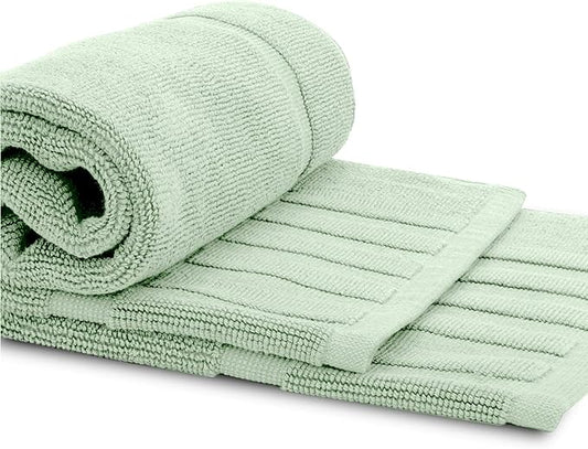 White Classic Luxury Bath Mat Floor Towel Set - Absorbent Cotton Hotel Spa Shower/Bathtub Mats [Not a Bathroom Rug] 22"x34" | 2 Pack | Green