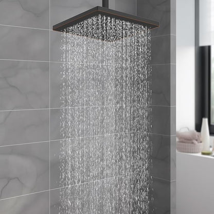 Hibbent Thickness Metal Rain Shower Head, 12 Inch High Pressure Shower Heads, Large Bathroom Rainfall Shower Head with Adjustable Brass Ball Joint, Waterfall Full Body Coverage, Oil Rubbed Bronze