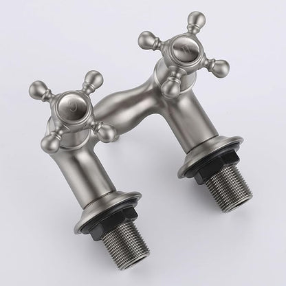 SUMERAIN Vintage Tub Faucet Wall Mount Tub Filler 3-3/8-Inch Center Two Cross Handles Brushed Nickel