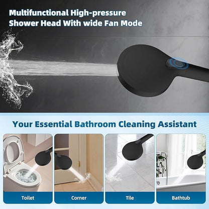 Hibbent All Metal Shower Head, 8'' High Pressure Rain Shower Head/Handheld Showerhead Combo with 16'' Adjustable Arc-shaped Extension Arm, 10 Sprays, 71'' Hose, Showerhead Holder, Oil Rubbed Bronze