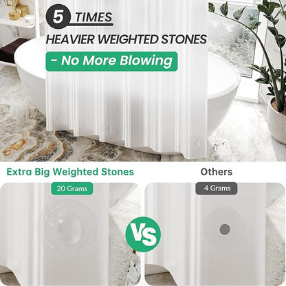 AmazerBath Plastic Shower Curtain 84 Inches Long, 72 x 84 Frosted Weighted Extra Long Shower Curtain, PEVA Heavy Duty Tall Bathroom Curtains with 3 Big Clear Weighted Stones and 12 Grommet Holes