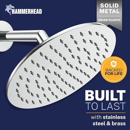 HammerHead Showers® Solid Metal 8 Inch Rainfall Shower Head – CHROME - Shower Head Rainfall - 2.5 GPM High Flow Shower Head Optimized for Pressure – Large Round Rain Shower Heads
