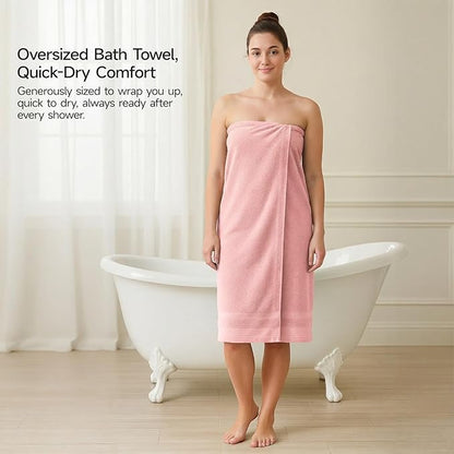 REDKISS 100% Cotton Bath Towels Set of 2, Extra Large Bath Sheets 35 X 70 Inches, 800 GSM, Quick Dry, Ultra Soft & Super Absorbent Bathroom Towel Sets for Bathroom, Gym, Spa, Pool & Hotel, Pink