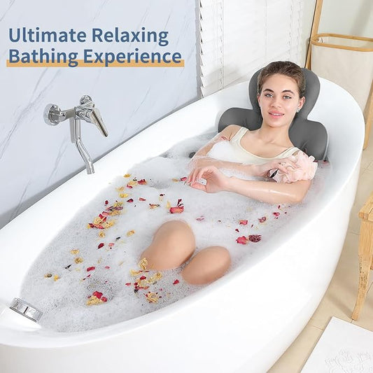 Bath Cushion, Full Body Bathtub Pillow with 160 Suction Cups, Bath Mat for Head and Neck Support, with Laundry Bag (Dark Gray, 56.2" x 16.2")
