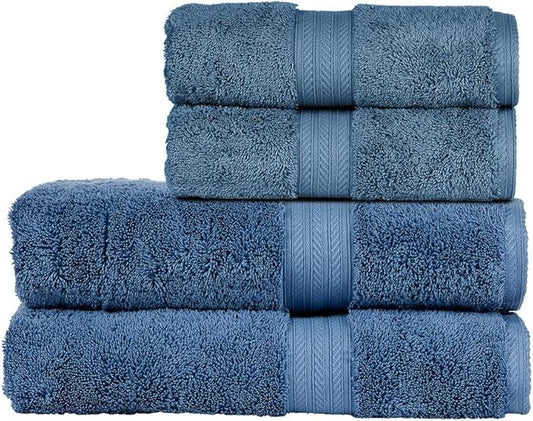 Christy Renaissance 4 Piece Blue Towel Set | 100% Egyptian Cotton | Luxury Bathroom Towels | Soft and Super Absorbent | 675 GSM | 2 Bath 2 Hand | Denim