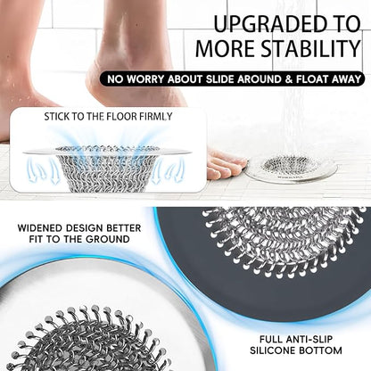 Bathtub Drain Hair Catcher, Wokdada Fast Drainage Shower Drain Hair Catcher, Reversible 304 Stainless Steel Drain Protector with Silicone Stopper for Bathroom
