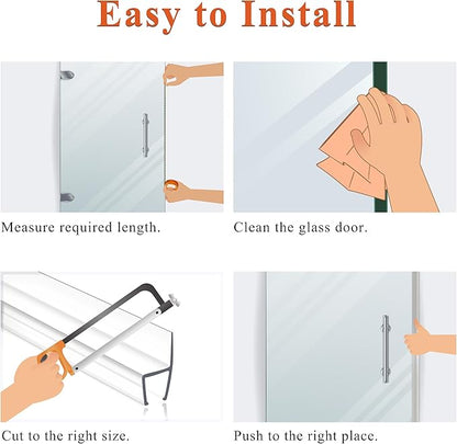 Frameless Shower Door Seal Strip 4 Pack x 39 Inch H for 3/8" Thick Glass Shower Door Side Seal Strip Bottom Seal Door Sweep Ultra Clear Polycarbonate, Stop Shower Leaks Create A Water Barrier