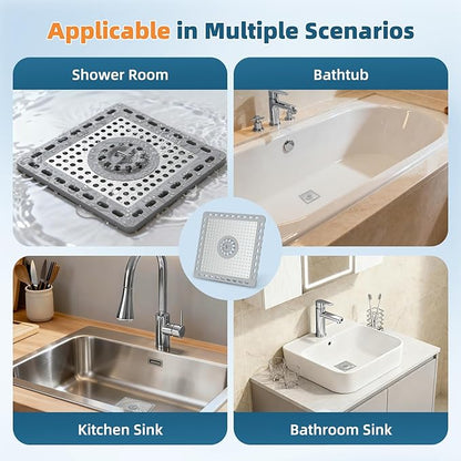 Hibbent Upgraded Shower Drain Hair Catcher, Shower Drain Cover for Bathroom Floor 6" Drain, Anti-Clogging Bathtub Drain Strainer, Stainless Steel Kitchen Sink Drain Strainer with Handle, Grey