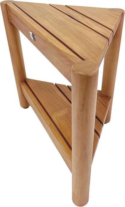 Asta Select Solid Teak Corner Shower Stool, Poratble Teak Wood Spa/Shower/Indoor/Outdoor Stool with Storage Shelf, Teak Wood Shower Corner Table, Teak Accent Table, Fully Assembled, ST-51