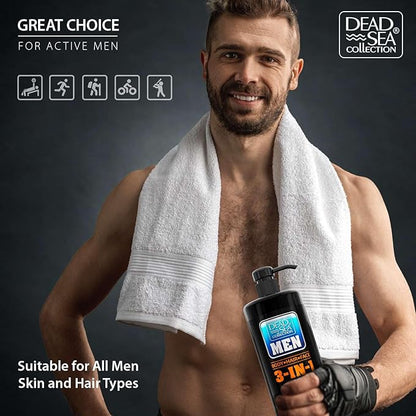 Dead Sea Collection Mens Body Wash 3 in 1 – Citrus Body Wash for Men – Shower Gel – Shampoo – Shower Soap for Face and Hair – Pack of 2 Bottles (33.8 Fl. Oz. Each)