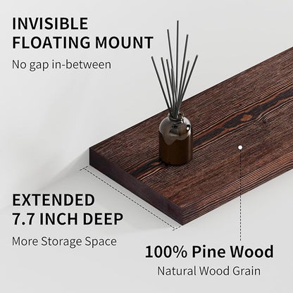 SAUMONIERES Floating Shelves 8 Inch Deep Solid Wood Wide Wall Shelf Set of 1 Wall Mounted for Bedroom Bathroom Living Room Kitchen, 48 Inch Walnut