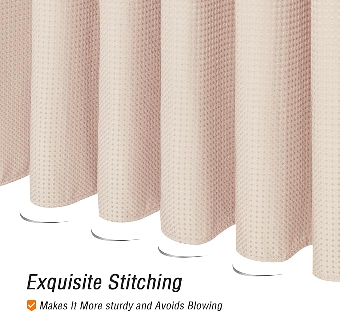 Gibelle Extra Long Shower Curtain 72 x 84, Tall Waffle Weave Textured Fabric Shower Curtain for Bathroom, Water Repellent, Machine Washable, Blush Pink