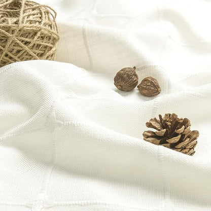 MitoVilla Cream White Small Stall Shower Curtain 36 x 72, Narrow Polyester Linen Fabric Shower Curtains for Farmhouse Bathroom Decor, Brown Half Size Cloth Shower Curtain Set with Hooks, Ivory