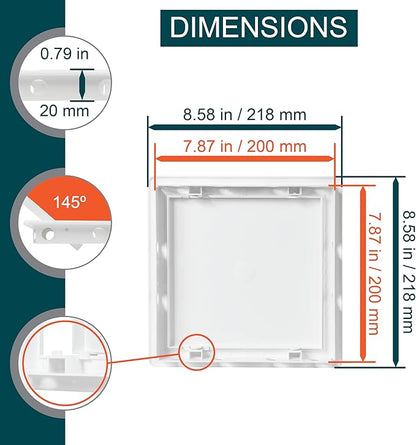 8" x 8" White Plastic Access Panel. Service Shaft Door Panel. Plumbing, Electricity, Heating, Alarm Wall Access Panel for Drywall. Bathroom Services Access Hole Cover. (8" x 8")