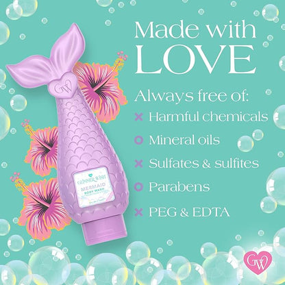 Glimmer Wish Mermaid Kids Body Wash, Gentle Cleanser and Moisturizing Sulfate Free Body Wash, Skin Care for Kids, Tropical Beach Scent, 12 Fl Oz