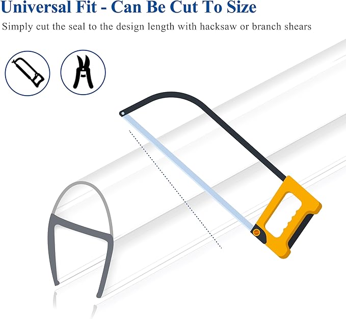 Frameless Shower Door Seal Strip 2 Pack x 39 Inch U for 3/8" Thick Glass Shower Door Side Seal Strip Bottom Seal Door Sweep Ultra Clear Polycarbonate, Stop Showers Leaks Create A Water Barrier