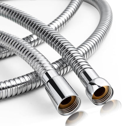 OFFO Shower Hose High Flow 0.43” Large Bore, Kink Free Stainless Steel Shower Head Hose Replacement Universal G1/2”, Leak-proof Extra Long Flex Handheld for Pet Bathing Cleaning, 60 in Chrome