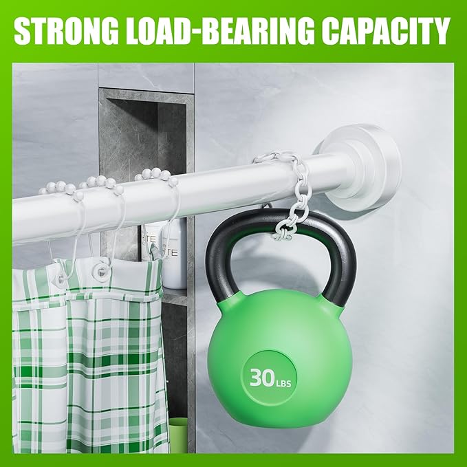 Ausemku Shower Curtain Rod - 32-92 Inch Rustproof Tension Rod, Non-Slip Spring Design, No Drilling Adjustable Curtain Rod for Bathroom, Kitchen, and Closet（White）