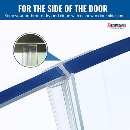Frameless Shower Door Side Seal Strip H-Type 180 Degree 85 inches Length, Clear (3, 3/8 inches Glass)