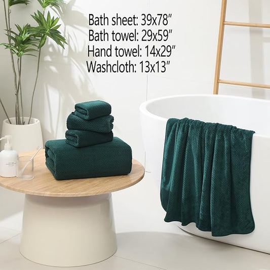 YTYC Towels,29x59 Inches Extra Large Bath Towels for Bathroom Super Soft Quick Dry Light Weight Waffle Microfiber Shower Towels 80% Polyester 20% Nylon (Dark Green,4 Piece)