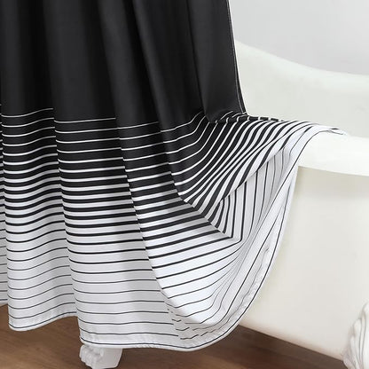 Black Shower Curtain, Modern Black and White Gradient Horizontal Stripe Waterproof Polyester Shower Curtains for Bathroom, 72x72 Inches