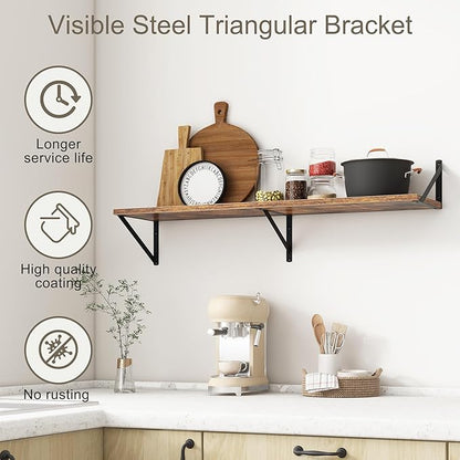 Fun Memories 40 Inch Floating Shelves, 10 Inch Deep Wall Shelf, 40 x 10 Floating Shelf Set of 2, Wood Floating Shelf Wall Mounted, Large Kitchen Living Room Bedroom Storage Shelves, Rustic Brown