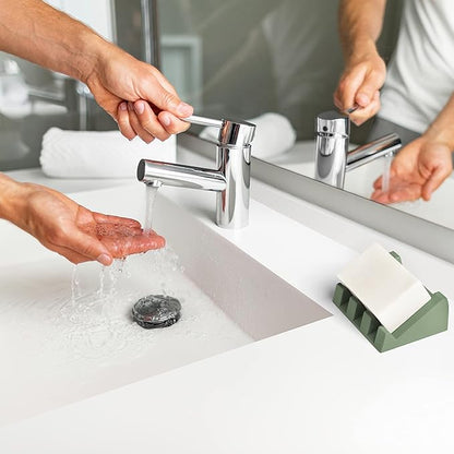 Silicone Soap Dish (USA Patented) Self Draining Bar Soap Holder for Shower Bathroom Sink, Drying Soap Dish Tray Kitchen Sponge Holder Easy Cleaning Soap Saver Mat (Eco Green, 2)