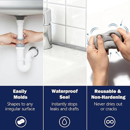 Moldable Waterproof Silicone Putty for Bathroom Wall & Pipe Gaps, Reusable & Pliable Repair Sealant (Black)