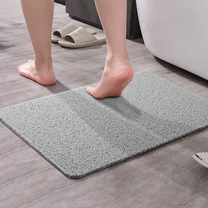 Asvin Soft Textured Bath, Shower, Tub Mat, 24x16 Inch Rectangular, Phthalate Free, Non Slip Comfort Bathtub Mats with Drain, PVC Loofah Bathroom Mat for Wet Areas, Quick Drying, Grey