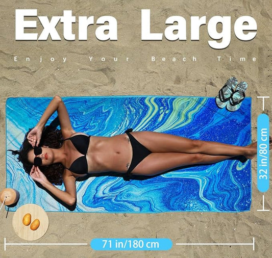 2 Pack Microfiber Lightweight Beach Towel Sand Free Quick Dry Absorbent Thin Compact Towels for Swimming Pool Camping Beach Accessories Large Easy Pack Travel Things for Vacation Essentials Gift
