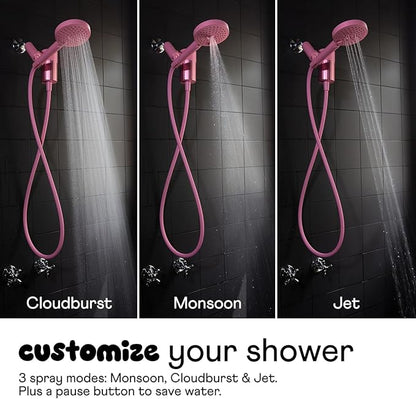 Sproos! - Handheld Showerhead with Filter Set, High Performance Filtration System for Healthier Hair and Skin, Extra Long 70 Inch Hose, 3 Customized Spray Functions, Pink